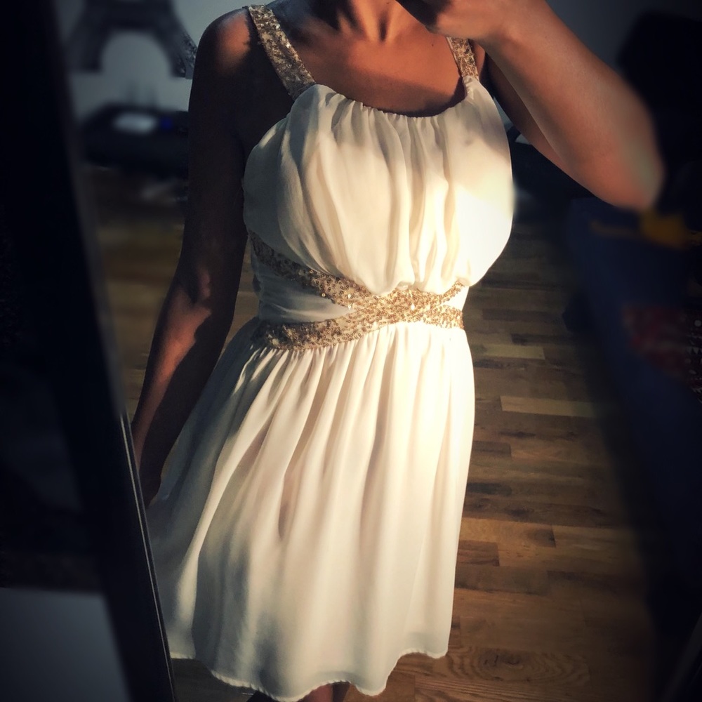 Cream and gold poetry Sequin Dress Size Small - Picture 2 of 5